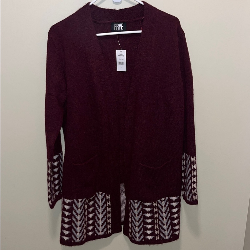 Frye Deep Burgundy Patterned Cardigan